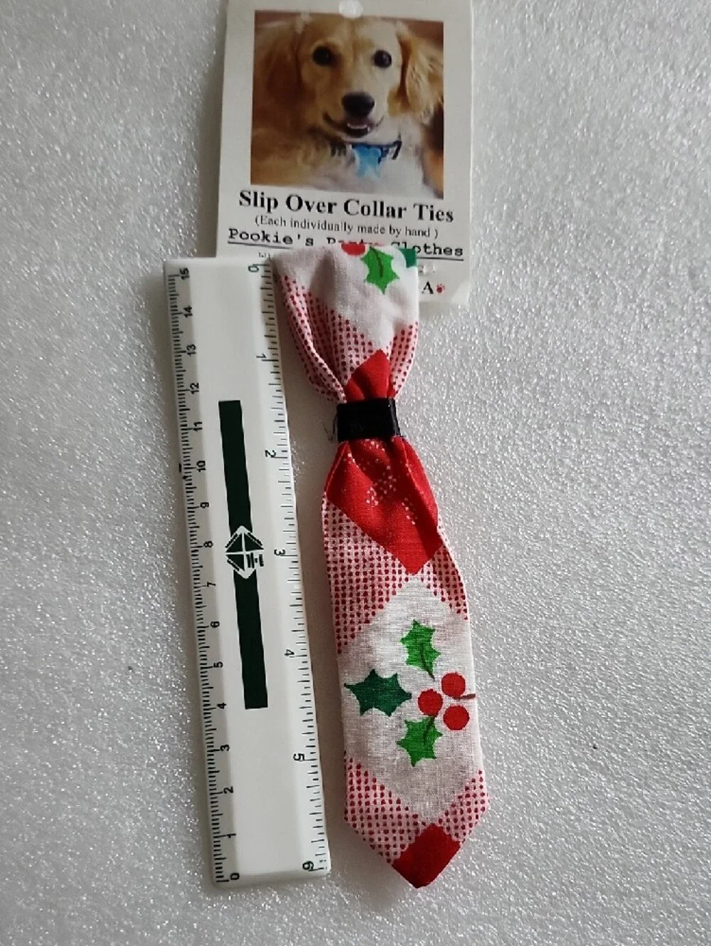 Pookie's Party Handmade Red & White Holly Slip-Over Dog Collar Tie